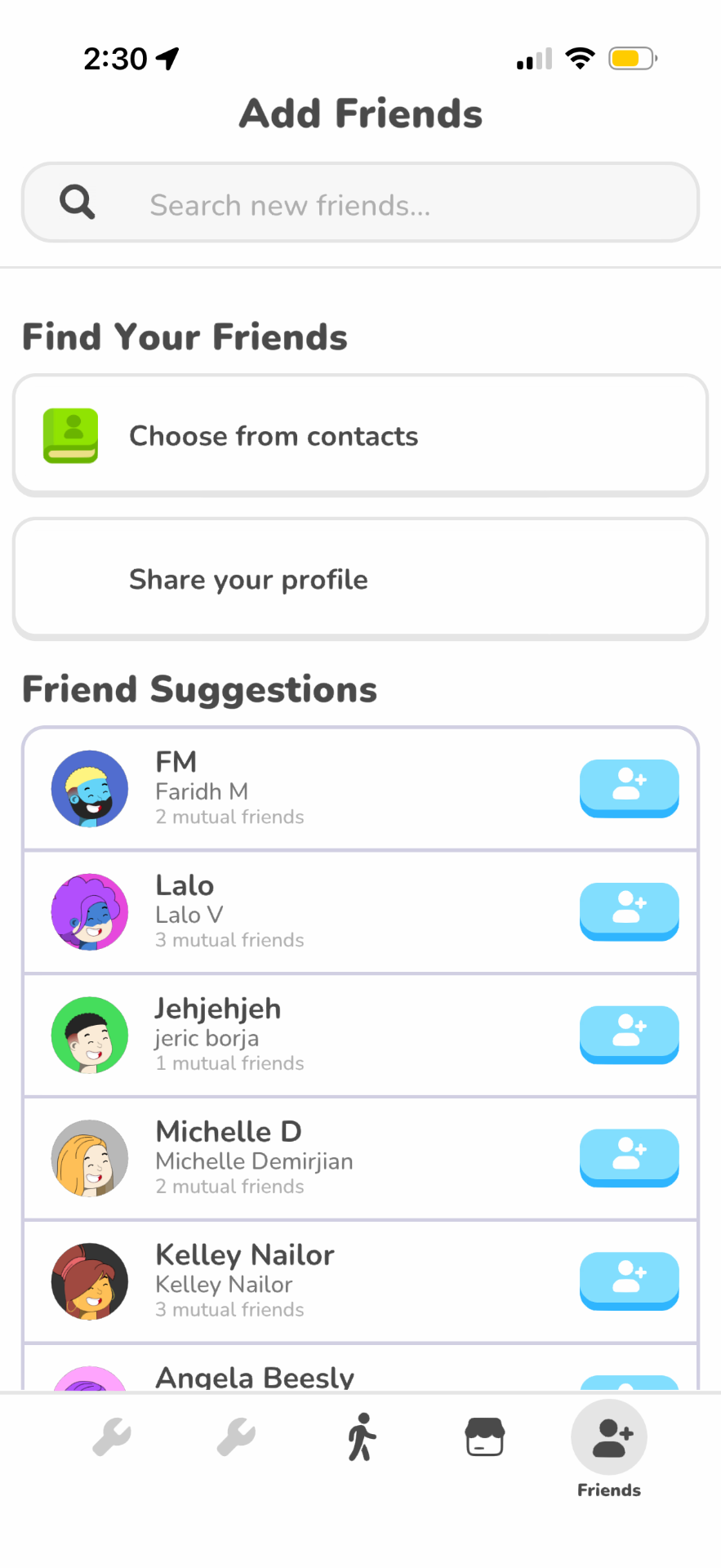 Go Steps Daily friends leaderboard screen