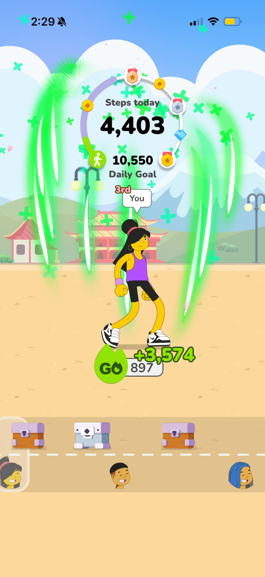 Go Steps Daily daily step count and contest progress screen
